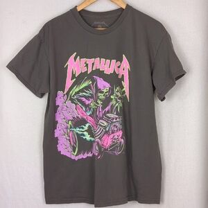 METALLICA Retro Band Tee Gray With Neon Grim Reaper